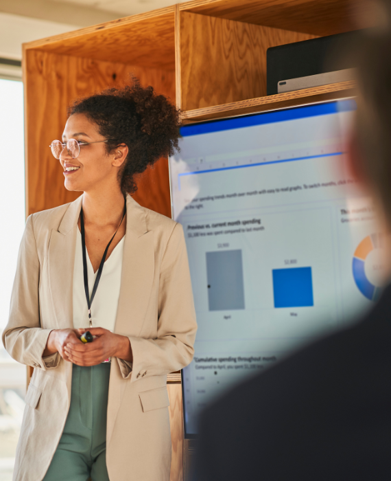 mock image popping event lady presenter
